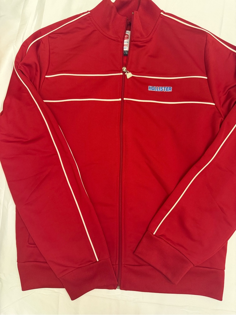 Hollister Red Zip-Up Track Jacket with White Piping